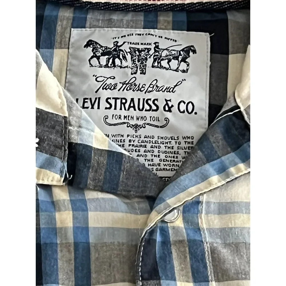 Levis Two Horse Brand Mens Plaid Shirt Small S Long Sleeve‎ Button Up Vintage